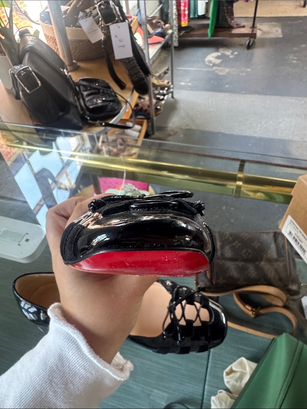 Christian Louboutin Black Patent Leather Lace-Up Ballet Flats - Picture 5 of 5